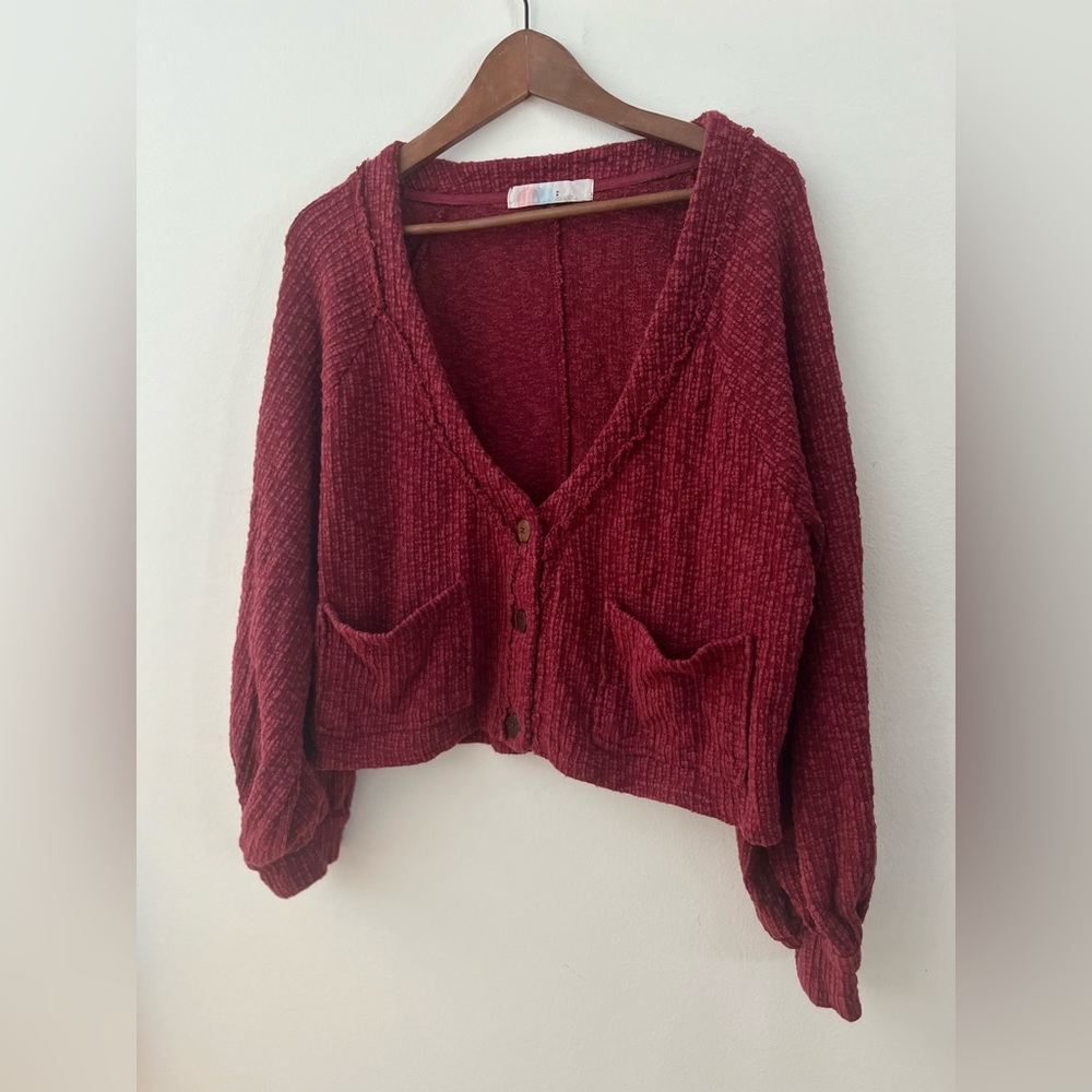 FP Beach | Free People Cardigan V Neck Button Front Textured Women’s Size Medium - Picture 5 of 8
